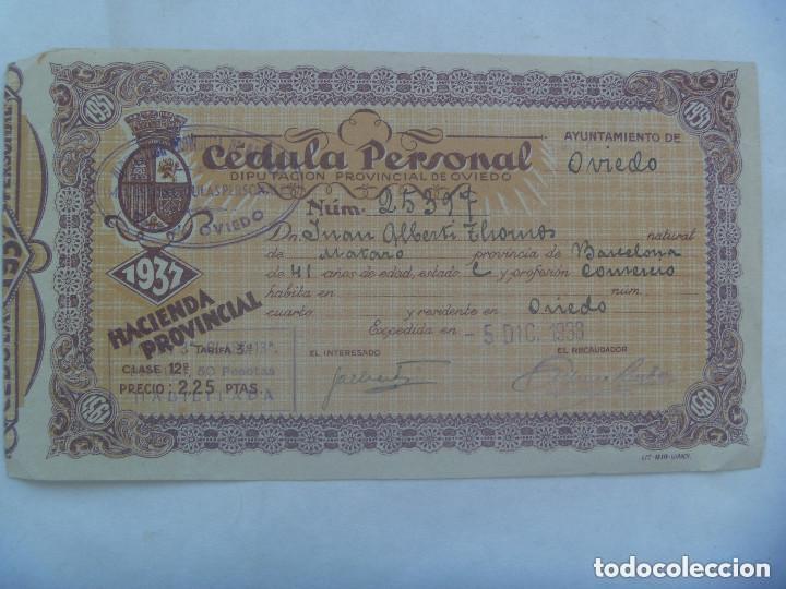 Militaria: GUERRA CIVIL : CEDULA PERSONAL DE UN CIUDADO DE MATARO . OVIEDO, 1938 . ESCUDO REPUBLICA.