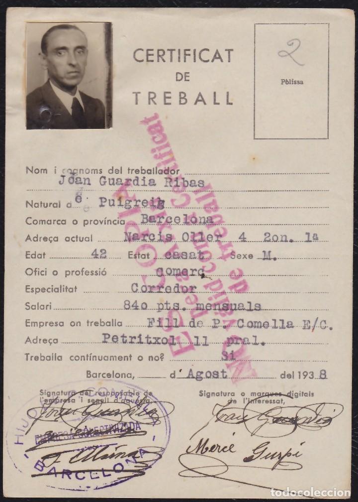 Militaria: GUERRA CIVIL. CERTIFICADO DE TRABAJO. EMPRESA COLECTIVIZADA. BARCELONA.
