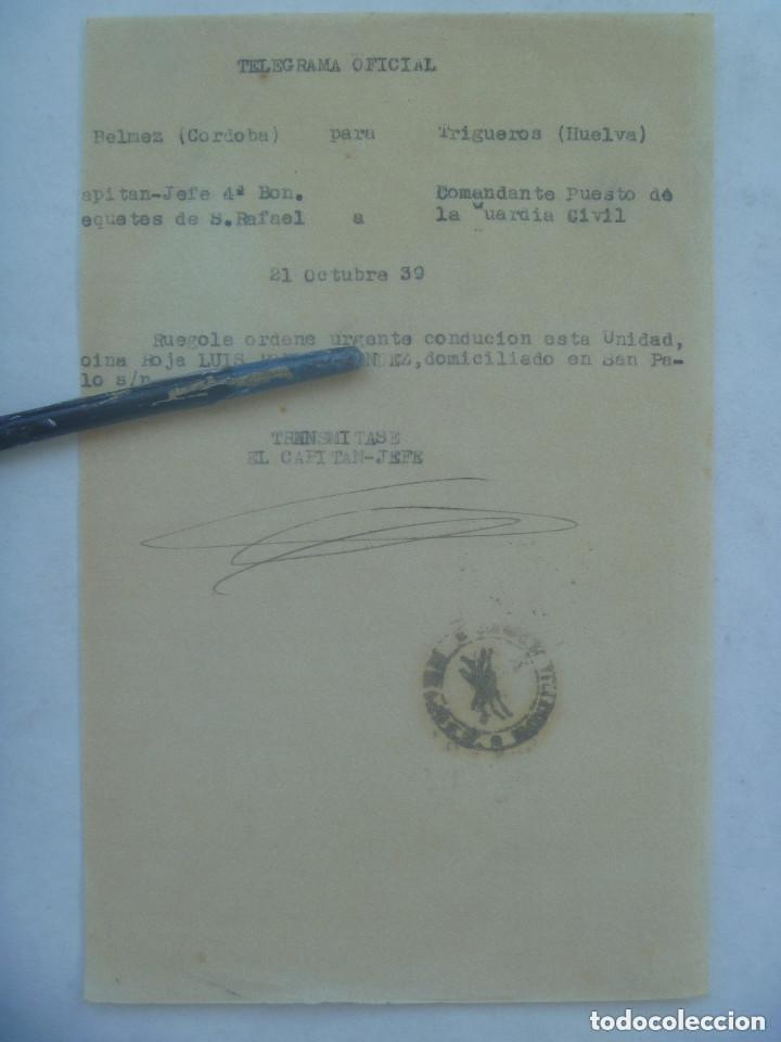 Militaria: GUERRA CIVIL - REQUETE TERCIO SAN RAFAEL: TELEGRAMA ORDEN A BOINA ROJA. BELMEZ ( CORDOBA ) 1939.