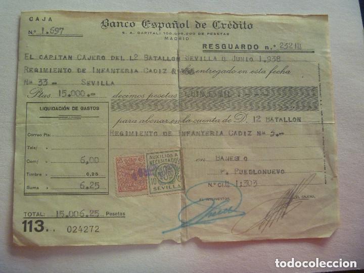 Militaria: GUERRA CIVIL: RECIBO RGTO. INFANTERIA. VI&Ntilde;ETA REPUBLICA Y SEVILLA. PUEBLONUEVO ( CORDOBA ), 1938.