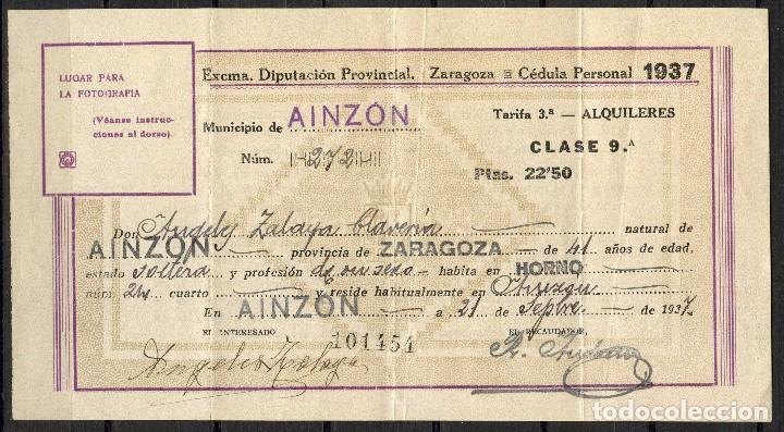 Militaria: GUERRA CIVIL, DOCUMENTO, C&Eacute;DULA PERSONAL, 1937, ZARAGOZA