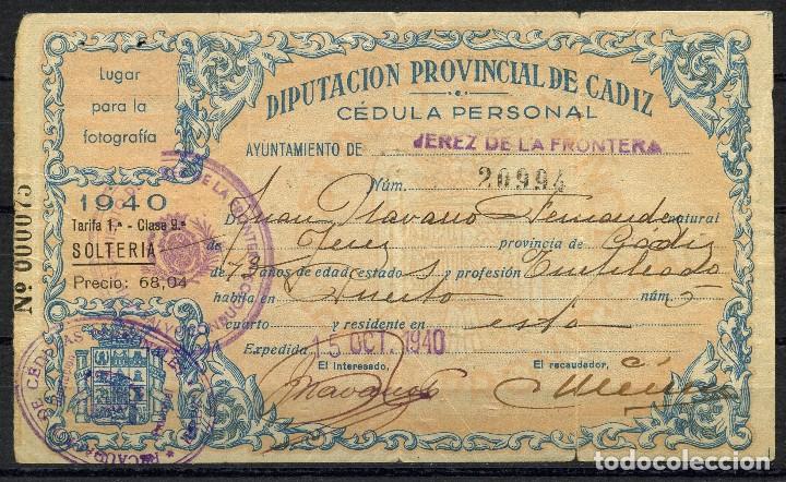 Militaria: POSGUERRA, VI&Ntilde;ETA, SALVOCONDUCTO, C&Eacute;DULA PERSONAL, 1940, JEREZ DE LA FRONTERA, C&Aacute;DIZ