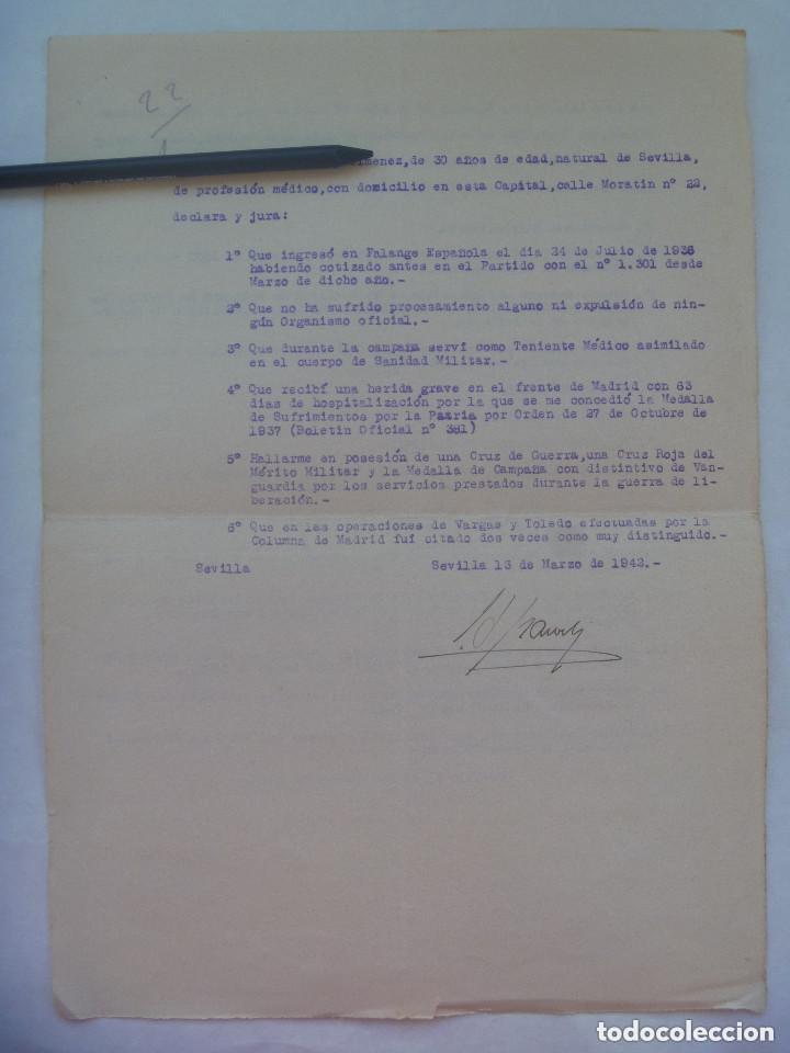 Militaria: GUERRA CIVIL: DECLARACION JURADA TENIENTE MEDICO, MEDALLA SUFRIMIENTO, FRENTE TOLEDO, ETC. 1942.
