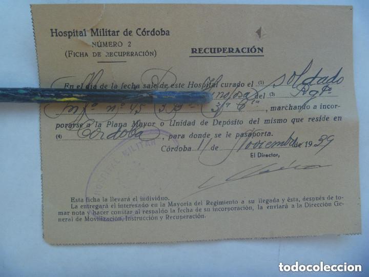 Militaria: GUERRA CIVIL - HOSPITAL MILITAR CORDOBA : RECIBO DE ALTA DE SOLDADO. 1939