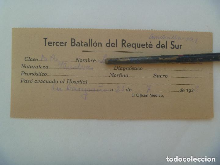 Militaria: GUERRA CIVIL - REQUETE DEL SUR , TERCER BATALLON : FICHA DE REQUETE HERIDO. 1938.