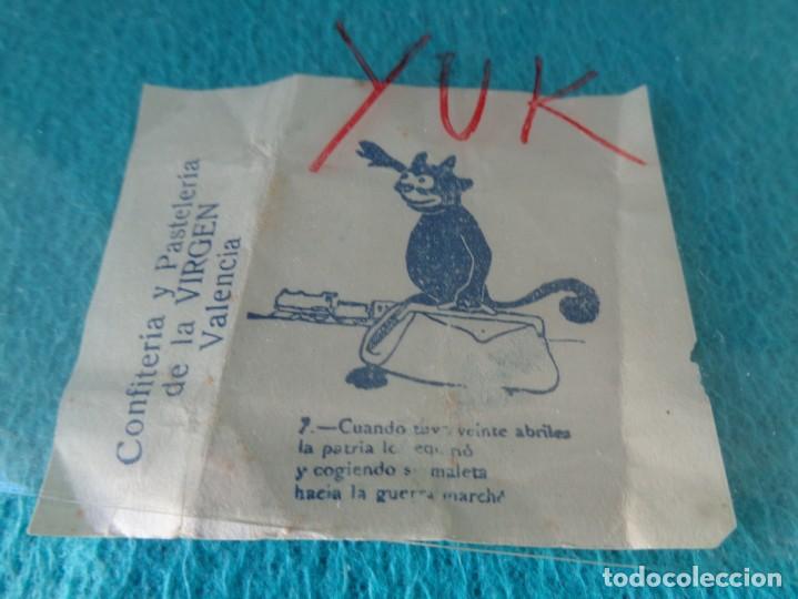 Militaria: raro papel de caramelo con ilustracion y rese&ntilde;a de confiteria de la virgen Valencia - guerra civil