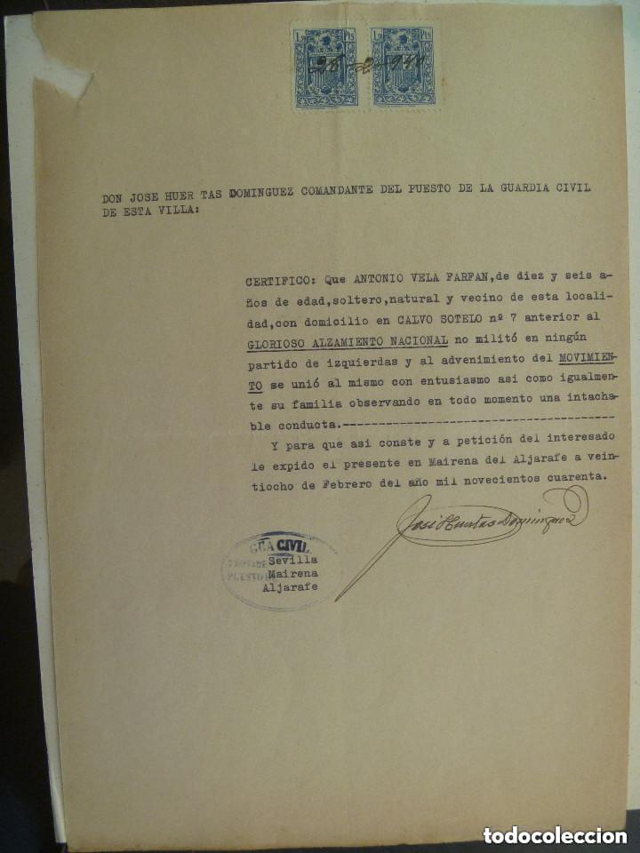 Militaria: GUERRA CIVIL : AVAL DE LA GUARDIA CIVIL DE PAISANO DE MAIRENA DEL ALJARAFE, SEVILLA. 1940. VI&Ntilde;ETA.