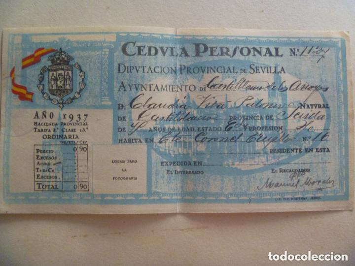Militaria: GUERRA CIVIL : CEDULA CASTILBLANCO DE LOS ARROYOS ( SEVILLA ) 1937. REPUBLICA Y BANDERA BICOLOR