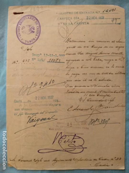 Militaria: Oficio escrito remision regulares 1937