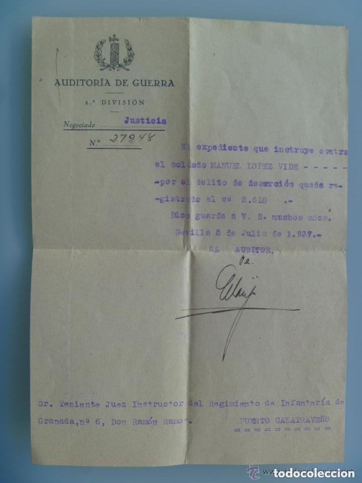 Militaria: GUERRA CIVIL - AUDITORIA GUERRA: NOTIFICACION DELITO DESERCION, PUERTO CALATRAVE&Ntilde;O. SEVILLA, 1937