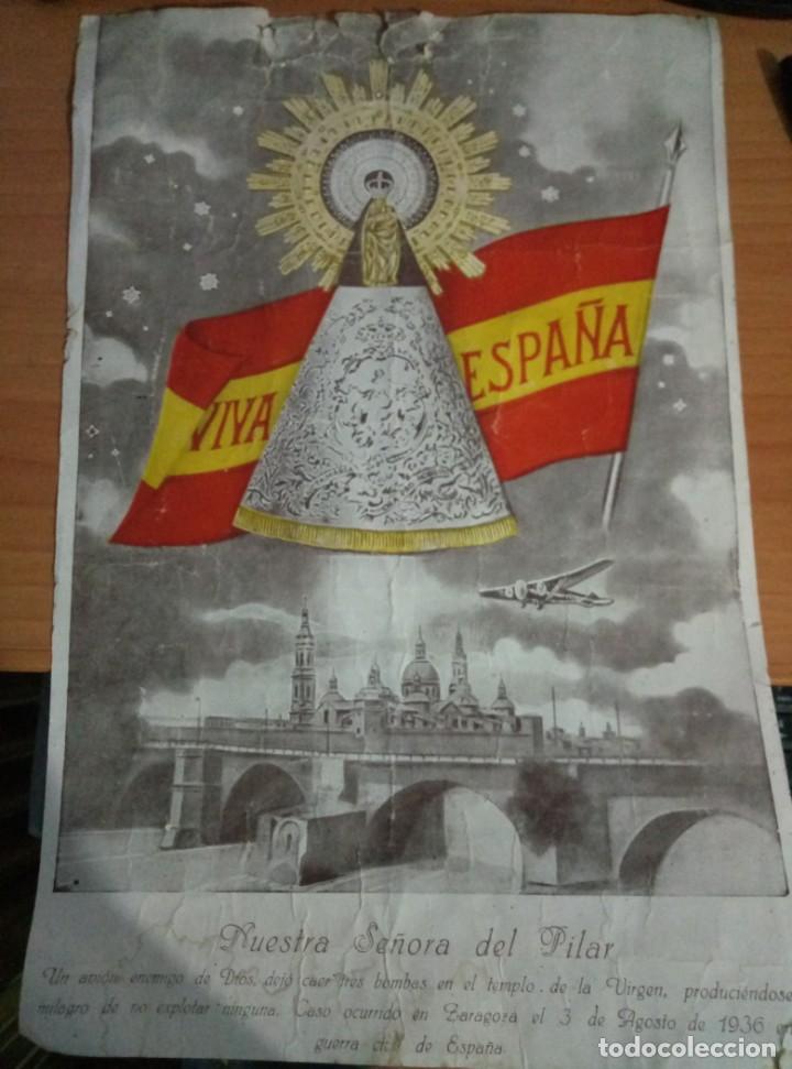 Militaria: Cartel de La Virgen del Pilar Zaragoza Guerra Civil