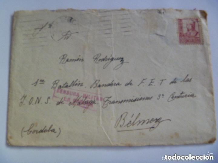 Militaria: GUERRA CIVIL: CARTA DESDE LA CORU&Ntilde;A AL BTON. BANDERA FALANGE DE MALAGA EN BELMEZ ( CORDOBA )