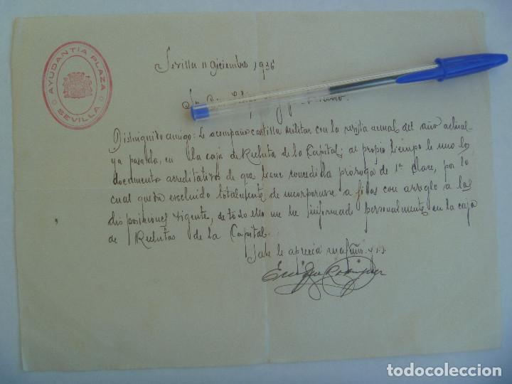 Militaria: GUERRA CIVIL - AYUNDATIA PLAZA : CARTA A SOLDADO EXCLUSION A FILAS . SEVILLA , 1936 . CU&Ntilde;O REPUBLICA