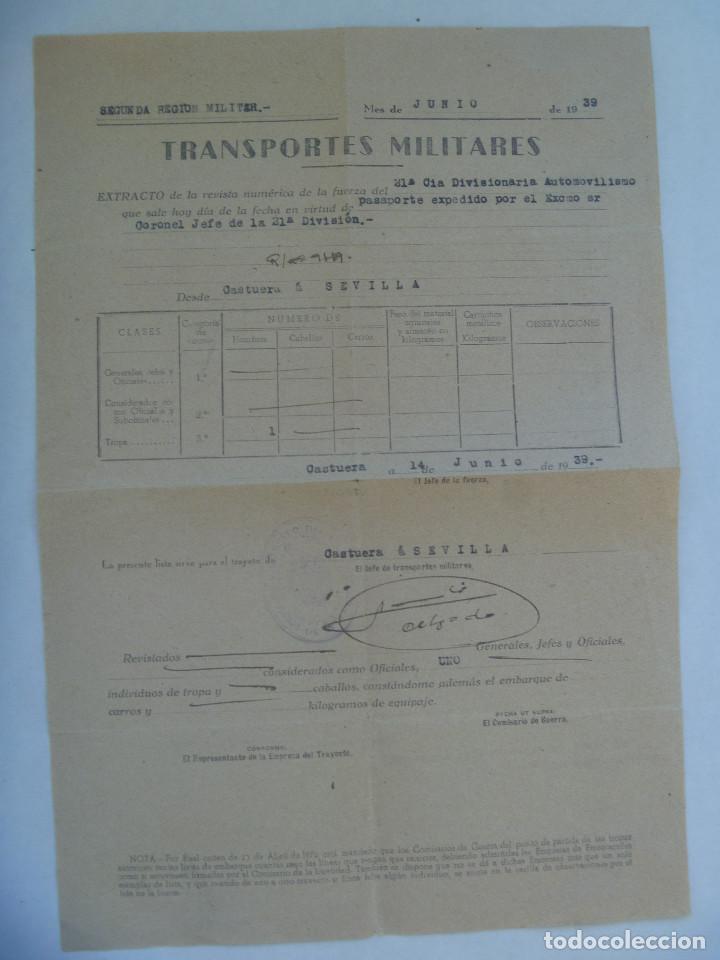 Militaria: GUERRA CIVIL - TRANSPORTES MILITARES: PASAPORTE DE SOLDADO DE CASTUERA A SEVILLA, 1939