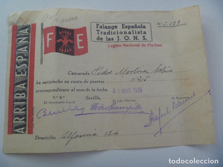 Militaria: GUERRA CIVIL - FALANGE : RECIBO CUOTA LEGION NACIONAL DE  FLECHAS . SEVILLA, 1938