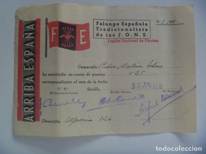 Militaria: GUERRA CIVIL - FALANGE : RECIBO CUOTA LEGION NACIONAL DE  FLECHAS . SEVILLA, 1938.