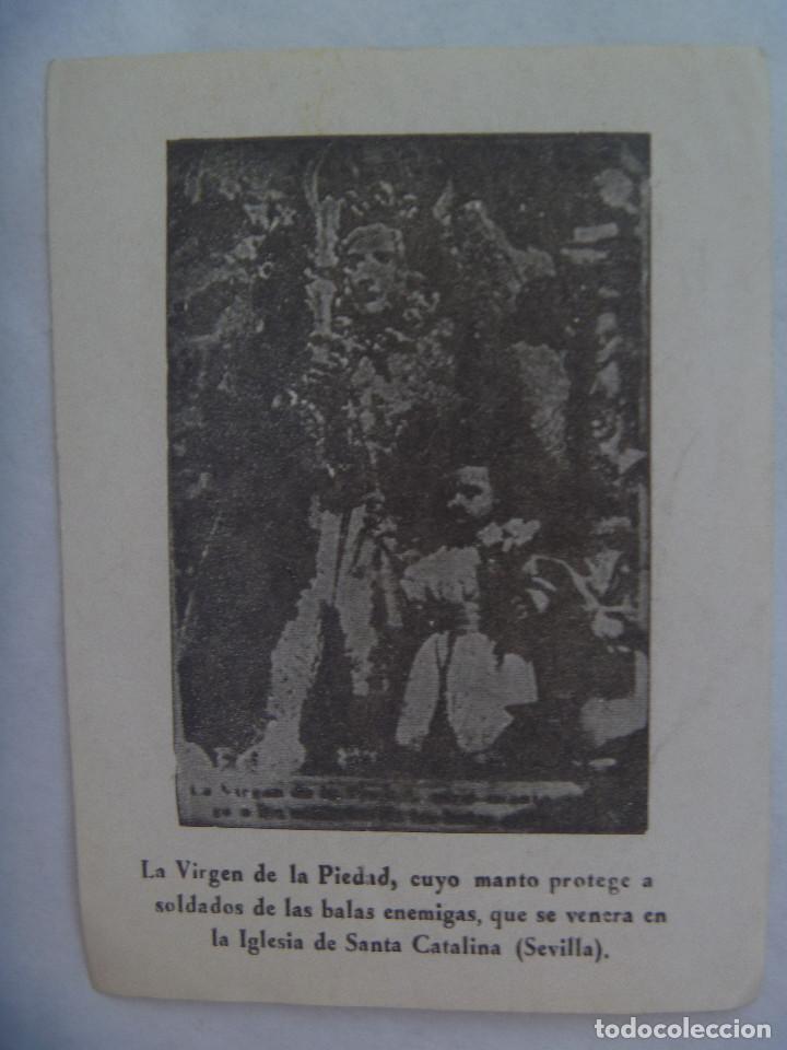 Militaria: GUERRA CIVIL: ESTAMPA VIRGEN DE LA PIEDAD DE SEVILLA QUE PROTEGE A SOLDADOS DE LAS BALAS ENEMIGAS