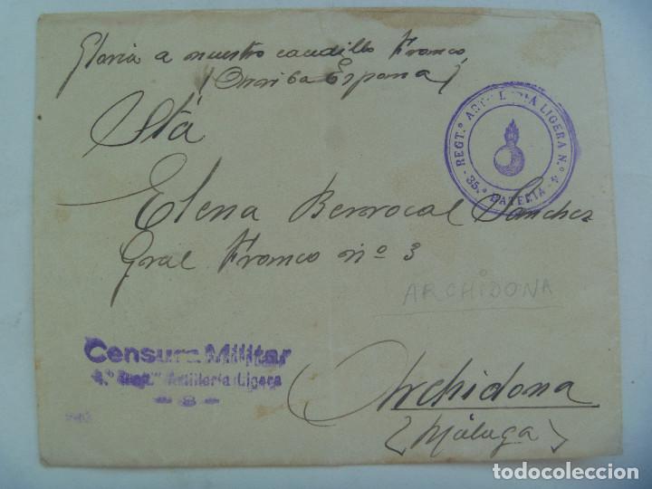 Militaria: GUERRA CIVIL: SOBRE CIRCULADO A ARCHIDONA ( MALAGA ) , CENSURA MILITAR ARTILLERIA LIGERA 1938