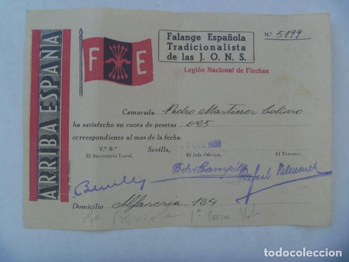 Military Antiques: GUERRA CIVIL - FALANGE : RECIBO CUOTA LEGION NACIONAL DE  FLECHAS . SEVILLA, 1938.