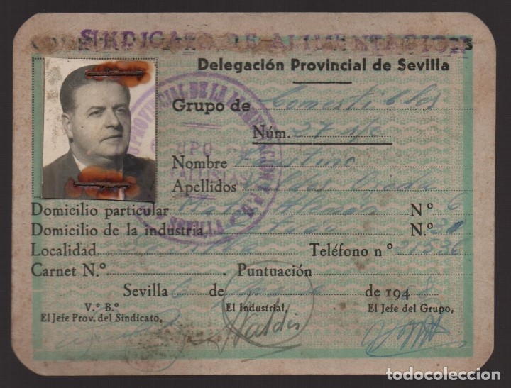 Military Antiques: SEVILLA- CARNET INDUSTRIAL, TIPO I- ESCUDO AGUILA. VER FOTOS