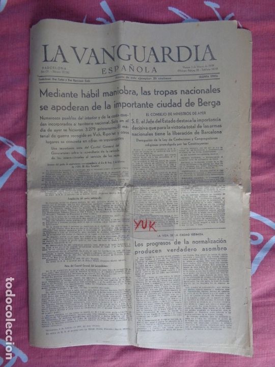 Military Antiques: periodico la vanguardia espa&ntilde;ola --- 3 febrero 1939 - BARCELONA - Noticias de la guerra ... ORIGINAL