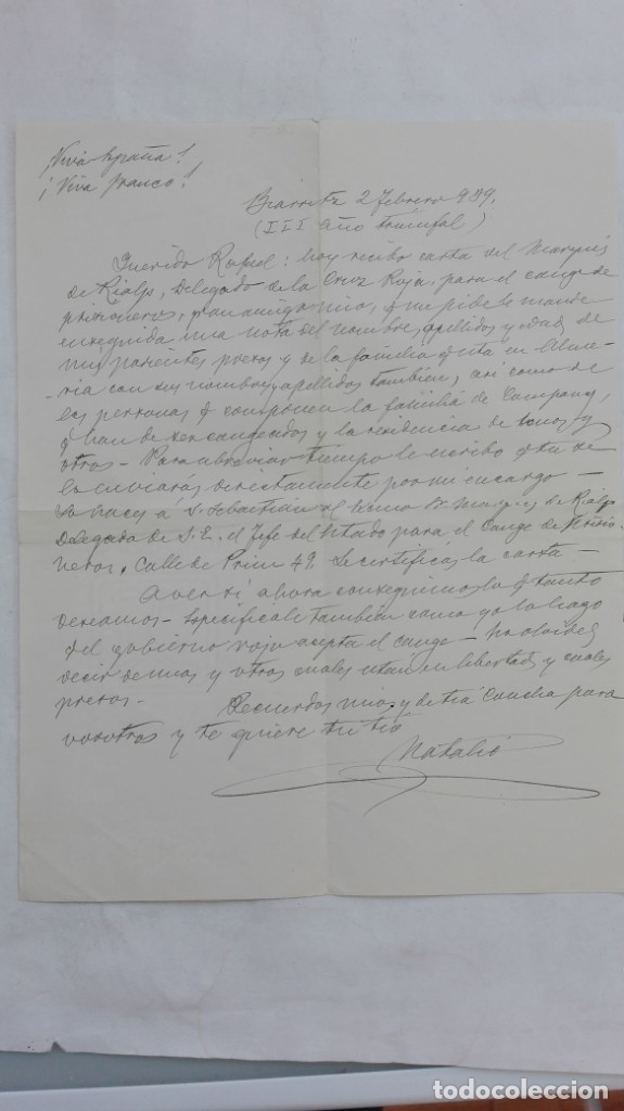 Military Antiques: GUERRA CIVIL: CARTA SOBRE GESTION DE CRUZ ROJA. BIARRIRZ. 1939