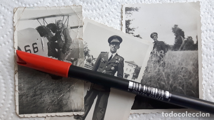 Militaria: Aviaci&oacute;n. Tres fotos de un teniente piloto militar. A&ntilde;os 40