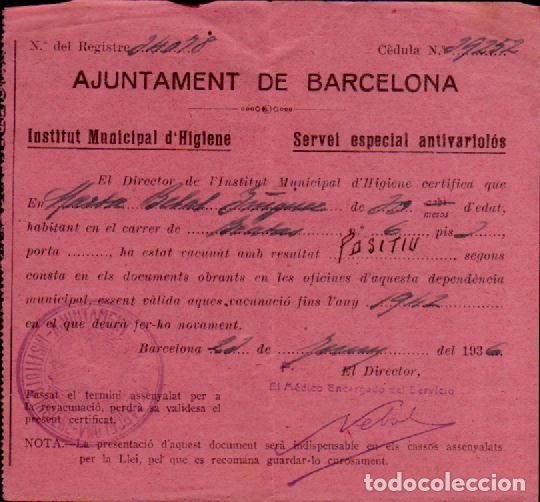 Military Antiques: CL7-6 Guerra Civil Ajuntament de Barcelona INSTITUT MUNICIPAL D'HIGIENE Servei especial ANTIVARIOLOS