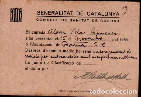 Military Antiques: CL3-6 Guerra Civil  General de Catalunya CONSELL DE SANITAT DE GUERRA Carnet d'Examen M&egrave;dic 15-novem