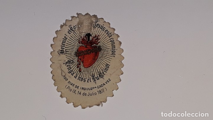 Military Antiques: ANTIGUO DETENTE BALA EL CORAZON DE JESUS ESTA CONTIGO - GUERRA CIVIL - PIO IX 1877 TELA ESTAMPADA