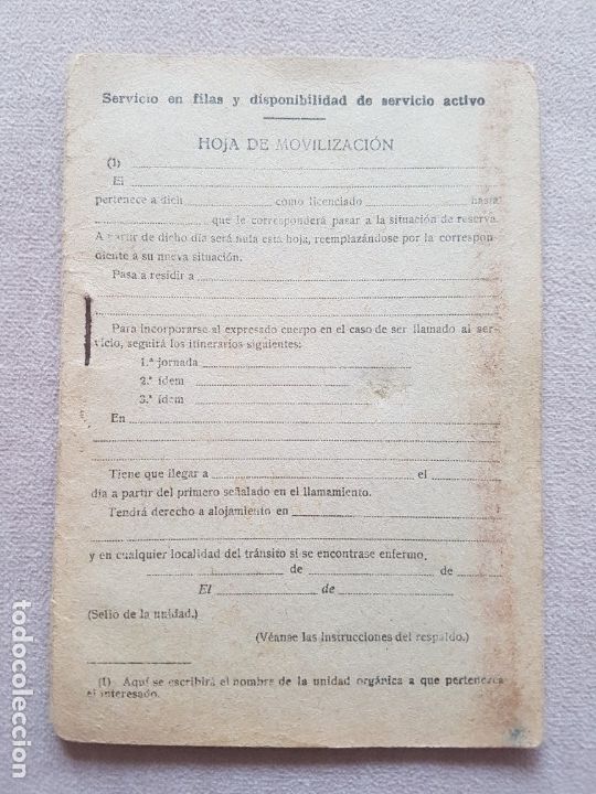 Military Antiques: Hoja de movilizaci&oacute;n Guerra Civil espa&ntilde;ola