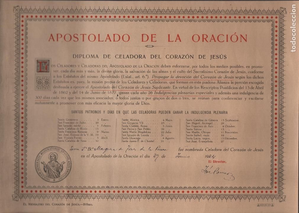 Militaria: DIPLOMA CELADORA CORAZON DE JESUS, Sra. MARQUESA DE TORRES DE PRESA? VER FOTO