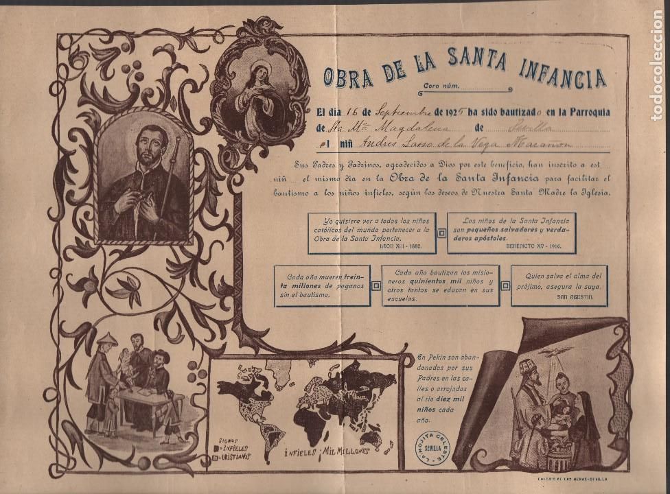 Militaria: OBRA SANTA INFANCIA.- NI&Ntilde;O ANDRES LASSO DE LA VEGA MARA&Ntilde;ON, VER FOTO