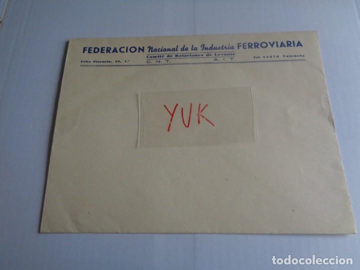 Militaria: SOBRE GRANDE DE LA FEDERACION NACIONAL DE LA INDUSTRIA FERROVIARIA  - CNT - AIT - GUERRA CIVIL