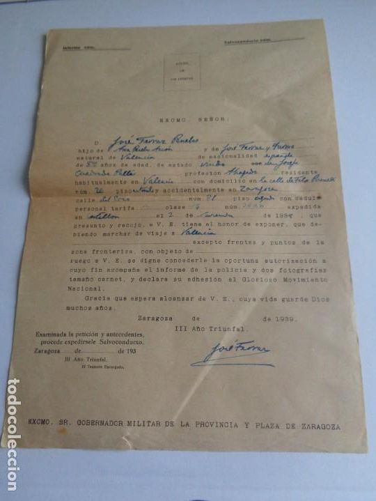 Militaria: HOJA DE SALVOCONDUCTO --- GUERRA CIVIL ---