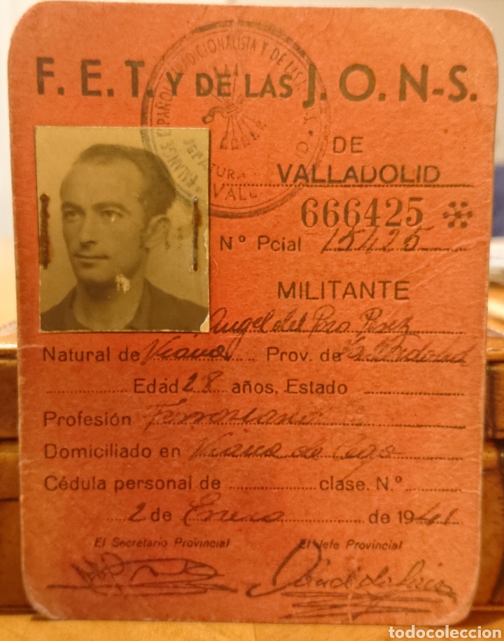 Militaria: Carnet de falange, guerra civil, posguerra, original, Valladolid, ved fotos