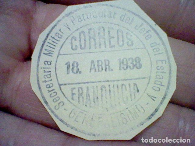 Militaria: MATASELLOS RECORTADO 18 ABRIL 1938 SECRETARIA MILITAR GENERALISIMO GUERRA CIVIL 4 CMS