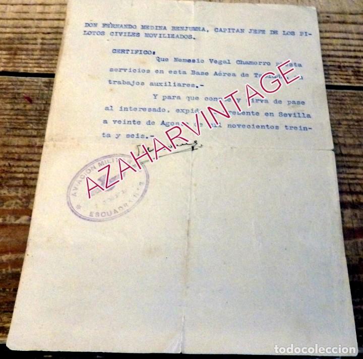 Militaria: GUERRA CIVIL, 1936.AVIACION, BASE AEREA DE TABLADA, SEVILLA, CERTIFICADO PARA PASE