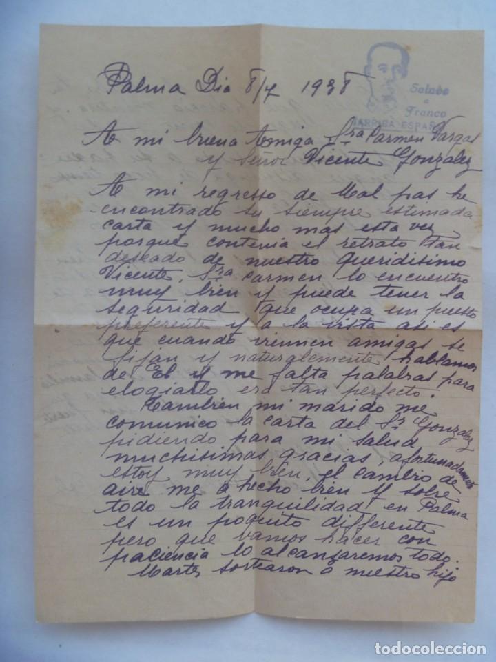 Militaria: CARTA CIRCULADA DESDE PALMA (DE MALLORCA ) A SEVILLA EN 1938. SALUDO A FRANCO, &iexcl; ARRIBA ESPA&Ntilde;A !