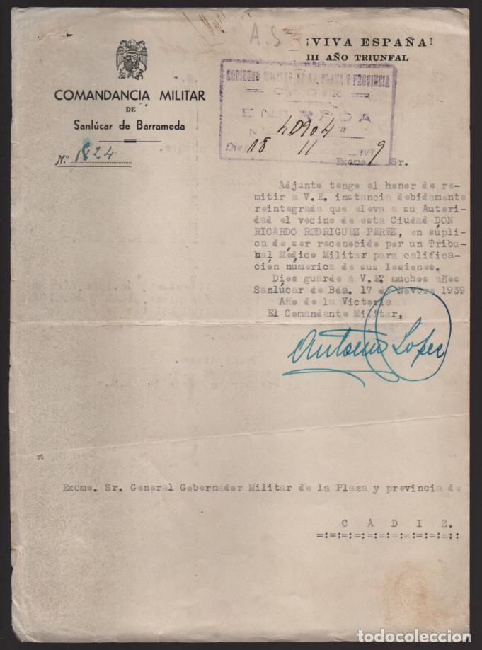 Military Antiques: SANLUCAR-CADIZ-  RECONOCIMIENTO POR TRIBULA MEDICO MILITAR, VER FOTO
