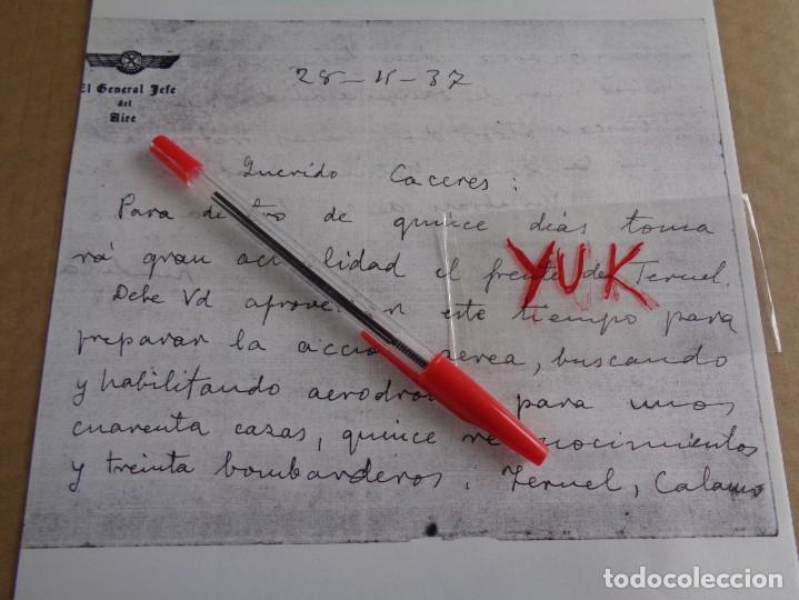 Militaria: COPIA DEL AVISO DEL JEFE DEL AIRE KINDELAN AL JEFE AVIACION DE LEVANTE DE ATAQUE A TERUEL 1937