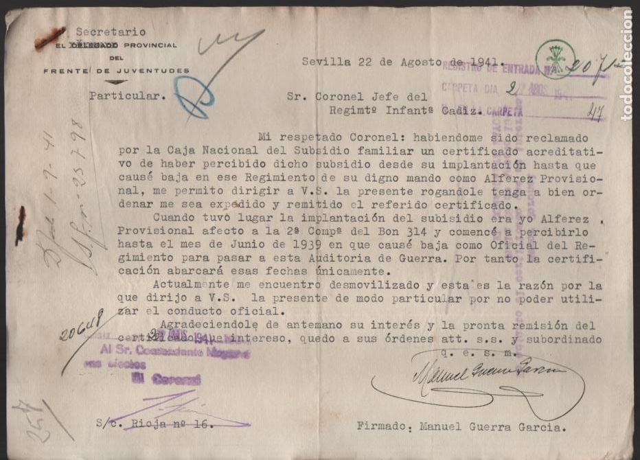 Military Antiques: SEVILLA.- FRENTE DE JUVENTUDES- PARTICULAR- VER FOTOS