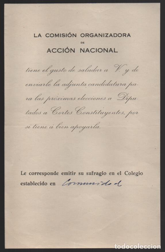 Militaria: COMISION ORGANIZADORA --ACCION NACIONAL- CANDIDATURA- VER FOTO