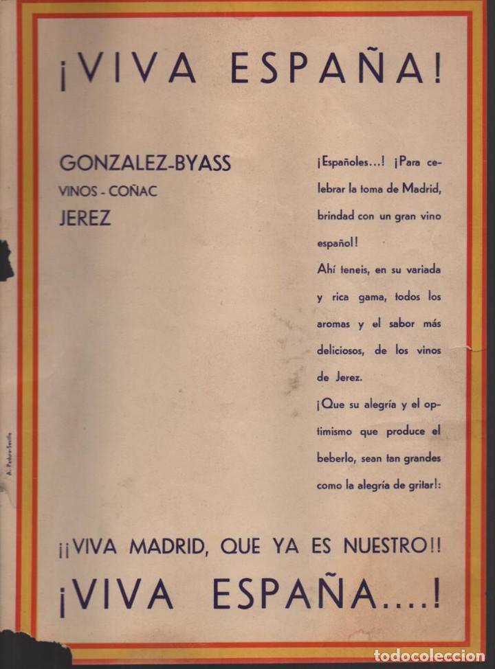 Militaria: HOJA DE PUBLICIDAD PATRIOTICA,. CELEBRAR LA TOMA DE MADRID.- GONZALEZ-BYASS, VER FOTO