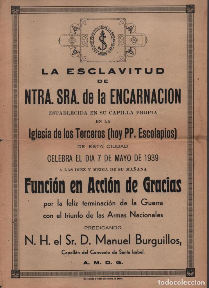 Militaria: SEVILLA, ESCLAVITUD Ntra. Sra. DE LA ESCLAVITUS, FUNCION POR TERMINACION Y TRIUNFO ARMADA NACIONALES