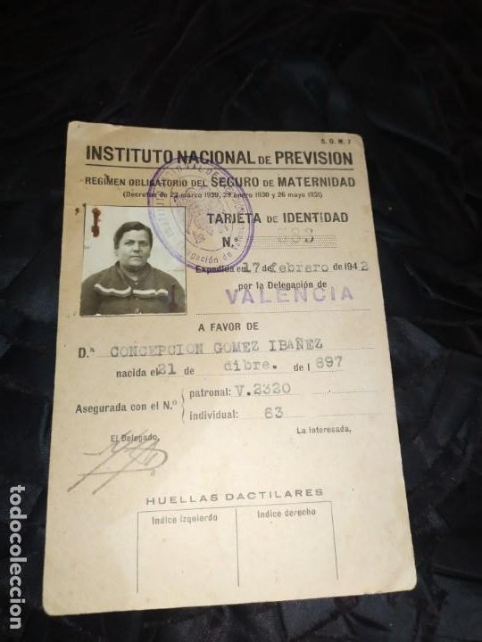 Militaria: ANTIGUA TARJETA REGIMEN OBLIGATORIO SEGURO DE MATERNIDAD INSTITUTO NACIONAL DE PREVISI&Oacute;N 1942