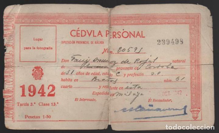 Militaria: MALAGA, CEDULA PERSONAL, A&Ntilde;O 1942, VER FOTOS