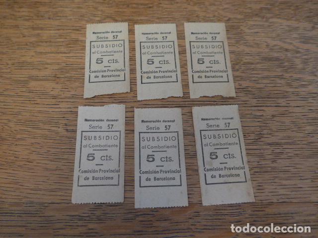 Military Antiques: Antiguo lote de 6 vales subsidio al combatiente de Barcelona, originales, guerra civil.