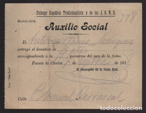 Militaria: FUENTE DE CANTOS- FICHA AZUL- F,E,T, J.O.N.S. VER FOTO