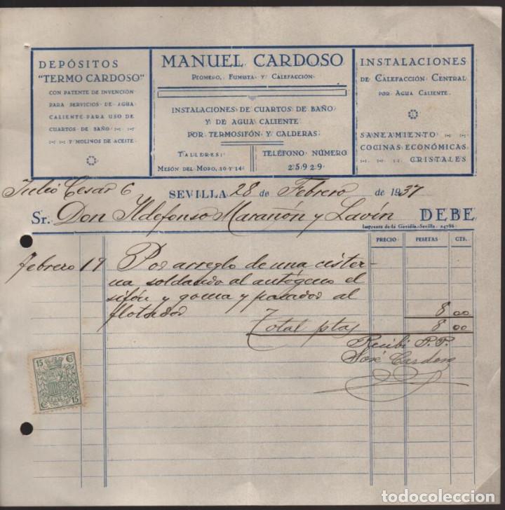 Militaria: SEVILLA,. FACTURA - MANUEL CARDOSO- FEBRERO DE 1937, VER FOTO